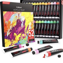 Acrylic Paint Set, Caliart 52 Vivid Colors (22 ml/0.74 oz) Craft Paints Supplies for Artists Kids Students Beginners, Canvas Ceramic Wood Fabric Rock 