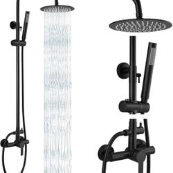 gotonovo Outdoor Shower Fixtures SUS304 Stainless Steel Rain Shower Kit Faucet High Pressure Wall Mount 2 Dual Function 8 Inch Showerhead and Handheld