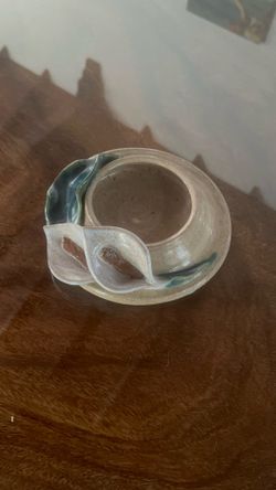 Kausalik Pottery Calla Lily Candle Holder – Signed Handmade Studio Art Pottery – 7” Diameter