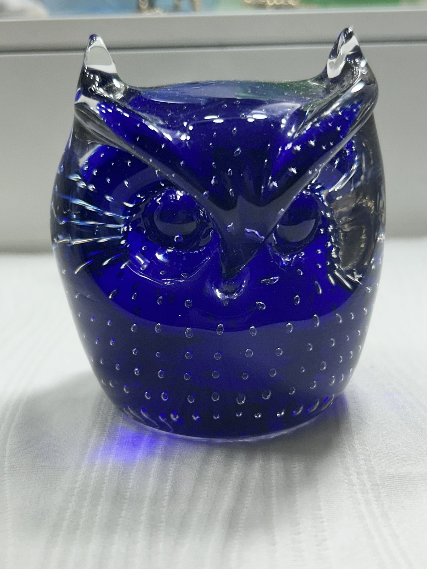 Vintage Murano Cobalt Blue Horned Owl Paperweight Figurine