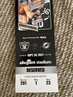Raiders Vs dolphins 2 Tickets Section 201 row 1 Seats 23-24