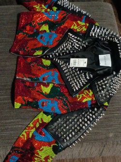 Azalea Wang Beaded Faux Leather Crop Moto Jacket