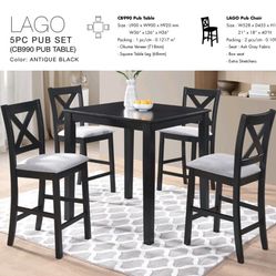 High Dining Set 5pcs Color Black 