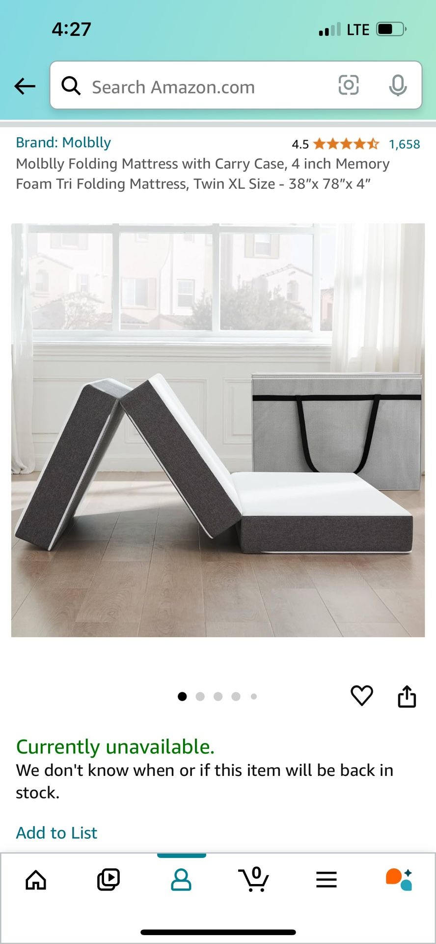Molblly Folding Mattress with Carry Case, 4 inch Memory Foam Tri Folding Mattress, Twin XL Size - 38"x 78"x 4"