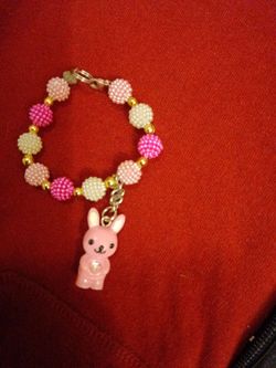 Pink Beaded Bracelet with Bunny Charm