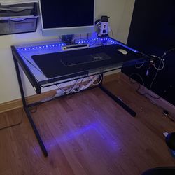 Glass Desk W/ Blue Lights