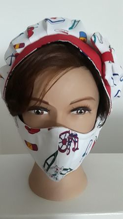 Reversible bouffant style scrub cap with matching face mask