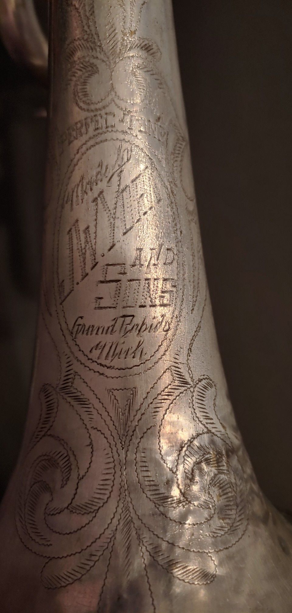 Very old classic 1910 York Trumpet with some engravings.