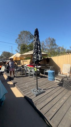 Black and White Patio Umbrella with Stand
