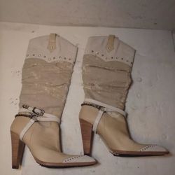 NEW Aldo White/Cream Leather Women's Cowboy Boots Size 36 Spain