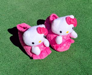 Hello Kitty Plush Kids 9-10 Sock-Top Soft Pajama Sparkle House Slipper Shoes EUC