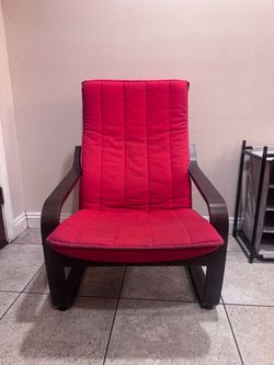 Red Cushioned Bentwood Lounge Chair – Dark Brown Frame