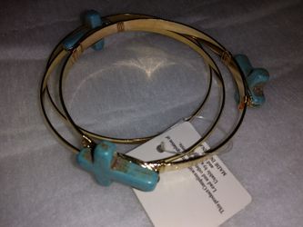 Semi-precious turquoise cross gold plate Bangles