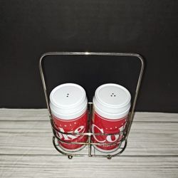 Coca-Cola Soda Can Salt and Pepper Shaker Set With Caddy Retro Decor