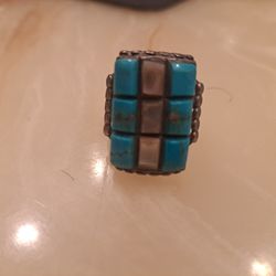 Native Man's Abalone/Turquoise Ring/BEST OFFER