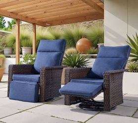 Brand New !2pcs Patio Oversized Wicker Outdoor Swivel Glider Recliner with Adjustable Backrest & Footrest, Patio Reclining Lounge Chair
