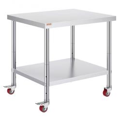 843#Stainless Steel Work Table 36 x 30 x 34 Inch, 700 LBS Load Capacity with 4 Wheels, 3 Adjustable Height Levels, Heavy Duty Food Prep Worktable for 