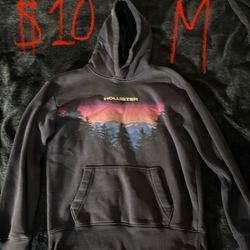 Hollister Sweater Large Adult Blue Hoodie Pullover Pockets Tree Graphic Mens M Medium