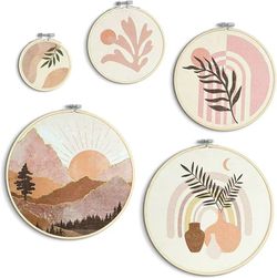 5 Pieces Bohemian Wall Decor for Bedroom, Wooden Circle Wall Decor, Geometric Farmhouse Wall Hanging Decor, Bohemian Wall Decor