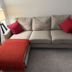 Beige 3-Seat Sofa with Chaise/Ottoman – Good Condition