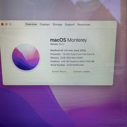 2015 Apple MacBook Air i5 8GB RAM 128GB SSD Webcam WiFi Bluetooth  13.3” macOS Monterey