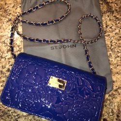 ST. JOHN Bright Ocean Blue Gold Chain Brand New Never Used Clutch Wallet Handbag Purse