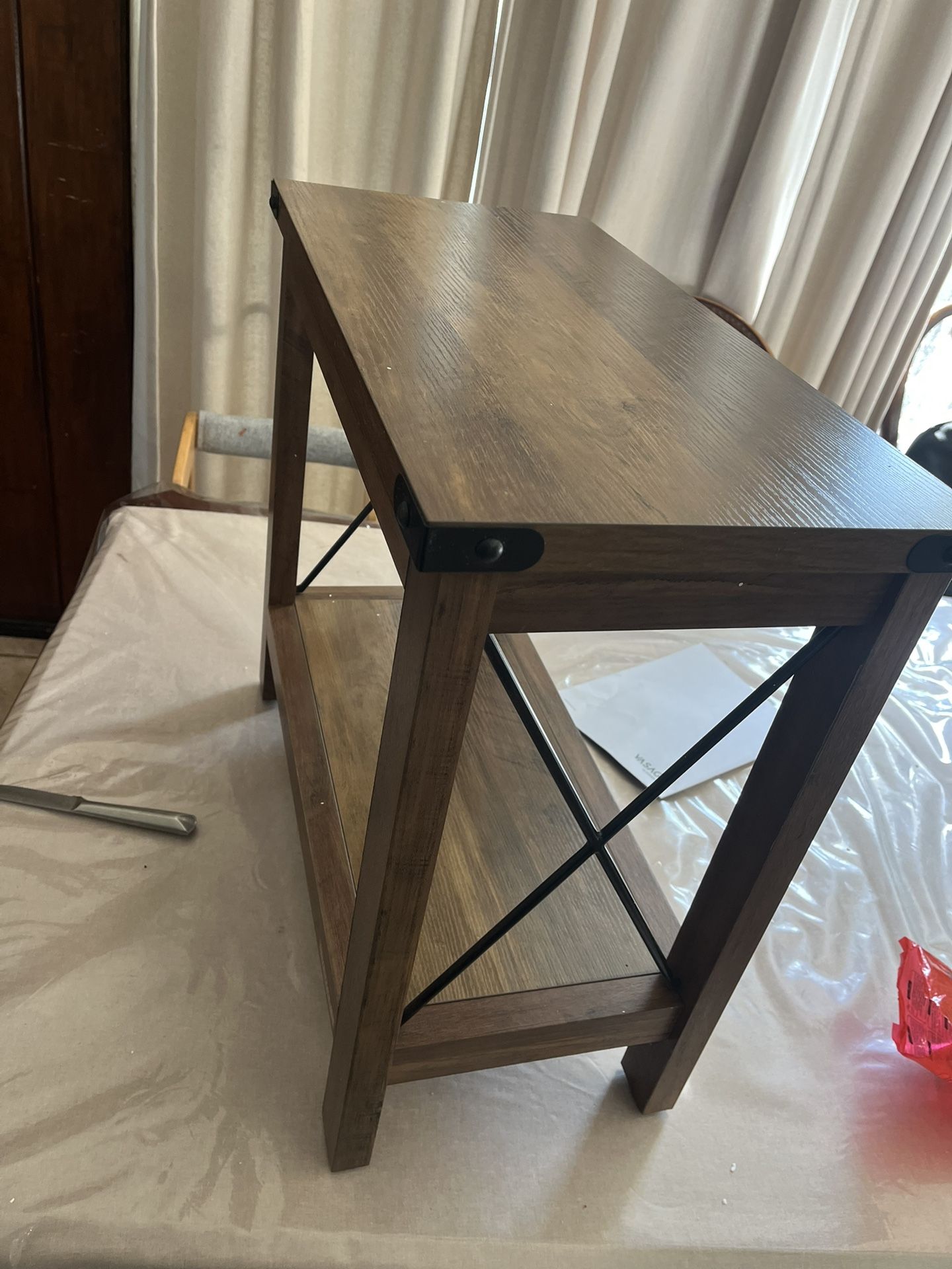 VASAGLE 2-Tier End Table, Side Table with Bottom Shelf, Nightstand for Small Spaces, for Living Room, Bedroom, Farmhouse Style, Honey Brown  New 