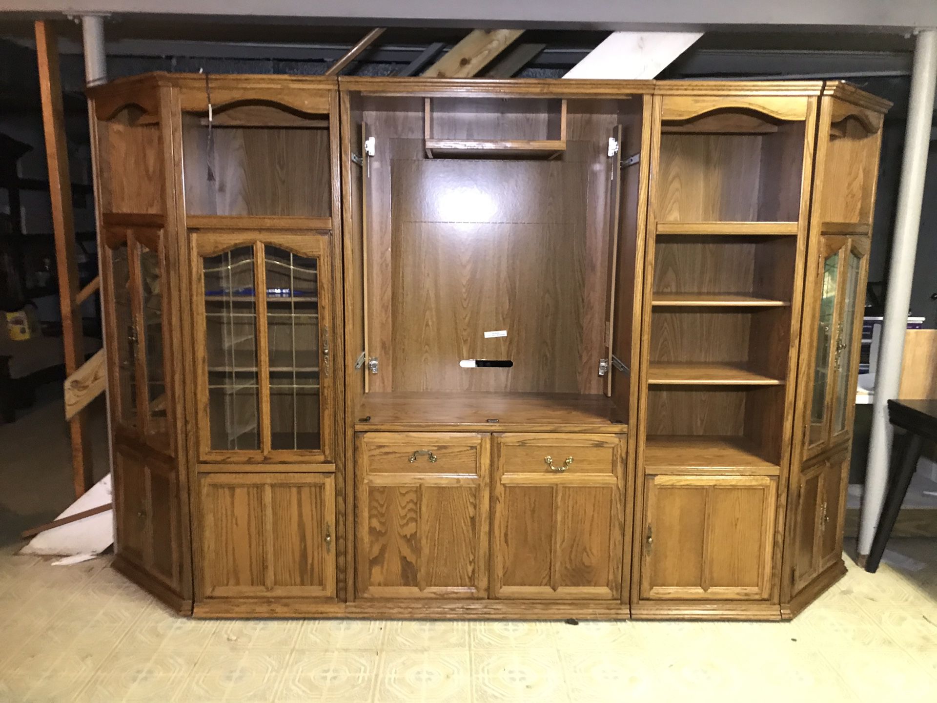 5 Piece Lighted Entertainment Center- Tons of Storage, Corner Cabinets, Shelves 10’3”x 22”x76”