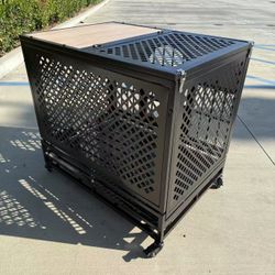 New In Box 35”Lx25”Dx33”H Heavy Duty Powder Coated Metal Dog Cage Crate Sturdy Kennel Pet House With Roller Wheels 