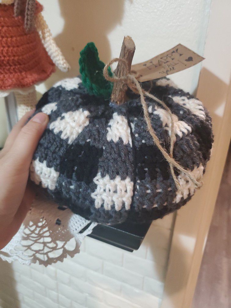 Crocheted Buffalo Plaid Pumpkin 🎃 
