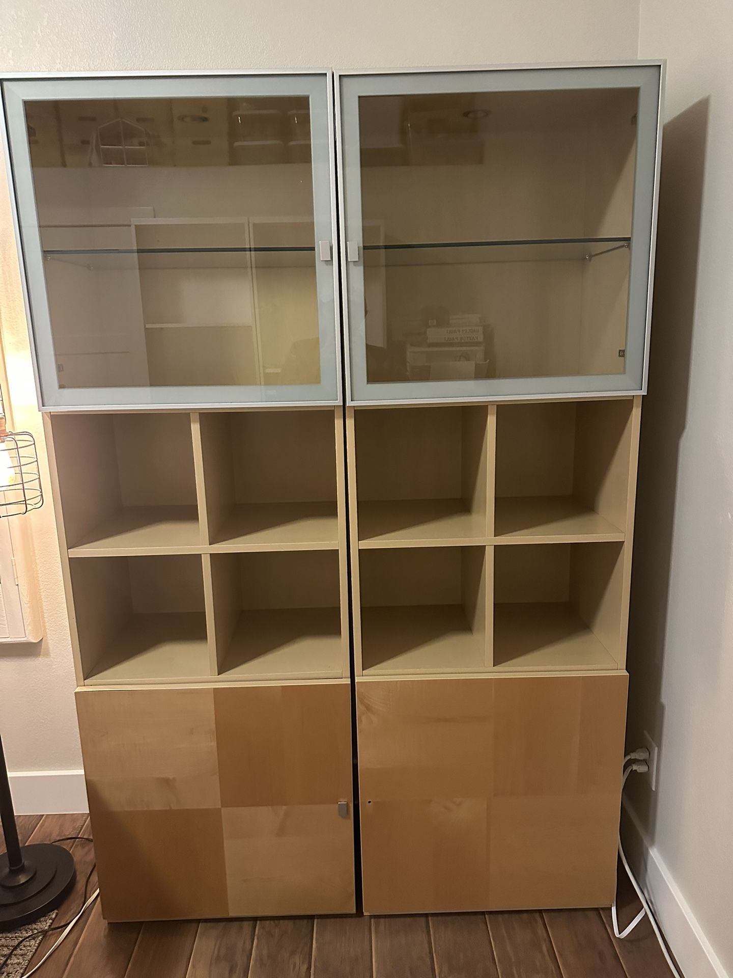 Italian Made Modular Storage Cabinets w/ Glass Doors (Set of 2)