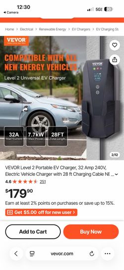 VEVOR Level 2 Portable EV Charger, 32 Amp 240V, Electric Vehicle Charger with 28 ft Charging Cable NEMA 14-50P Plug, 16/20/24/32A Adjustable Current P