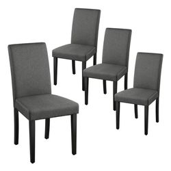Black Set of 4 Fabric Parson Upholstered Kitchen Chairs with Padded Seat