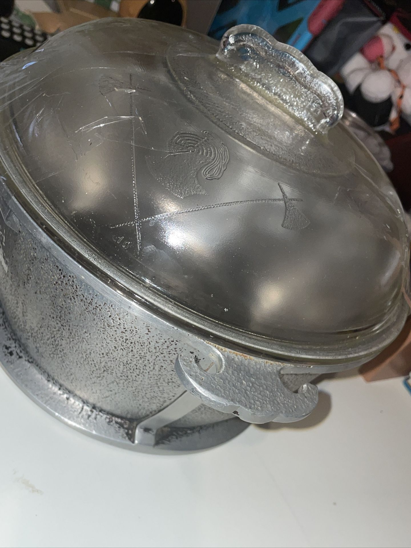 Vintage Guardian Service Ware 8” Cast Aluminum Round Casserole Set Glass Lid