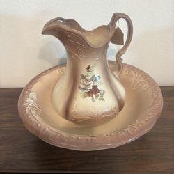 Antique England 1890 Ironstone Pitcher Wash Basin Set 