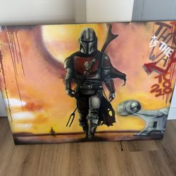 Mandalorian hand spray painted painting