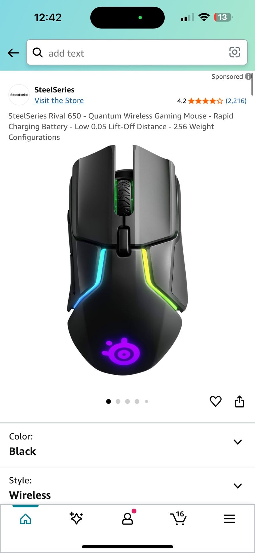 SteelSeries Rival 650 - Quantum Wireless Gaming Mouse - Rapid Charging Battery - Low 0.05 Lift-Off Distance - 256 Weight Configurations