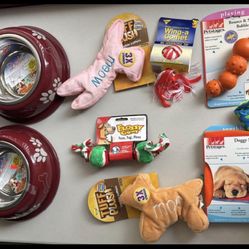 Dog Bowls & Toys 8 Pc