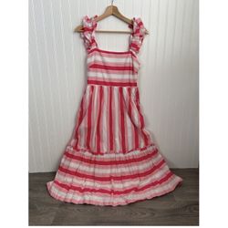 J. Crew Pink and White Striped Midi Dress