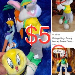 $5 Bundle of looney Toons Characters Large Bugs Bunny,Tweety ears Warmer & Road Runner with Tag