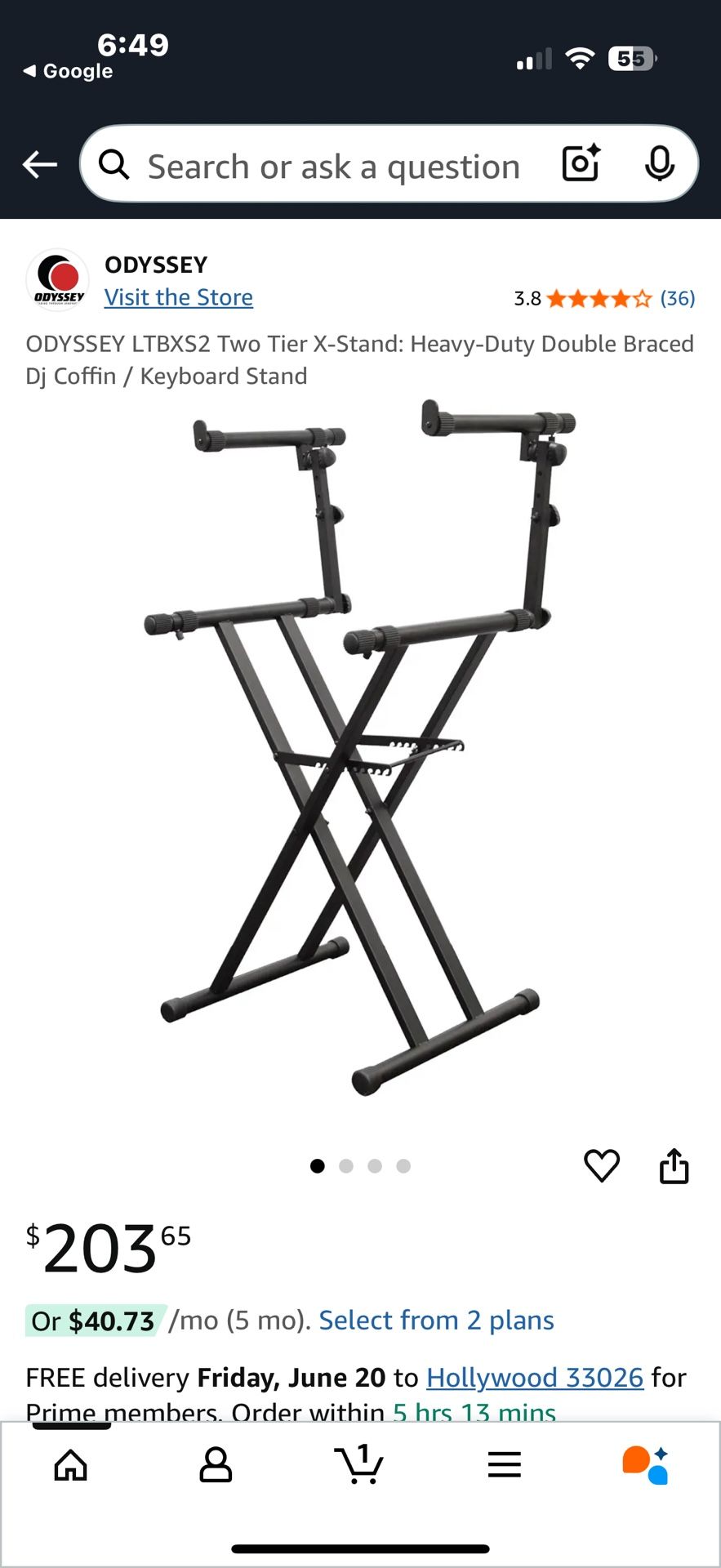 ODYSSEY LTBXS2 Two Tier X-Stand: Heavy-Duty Double Braced Dj Coffin / Keyboard Stand