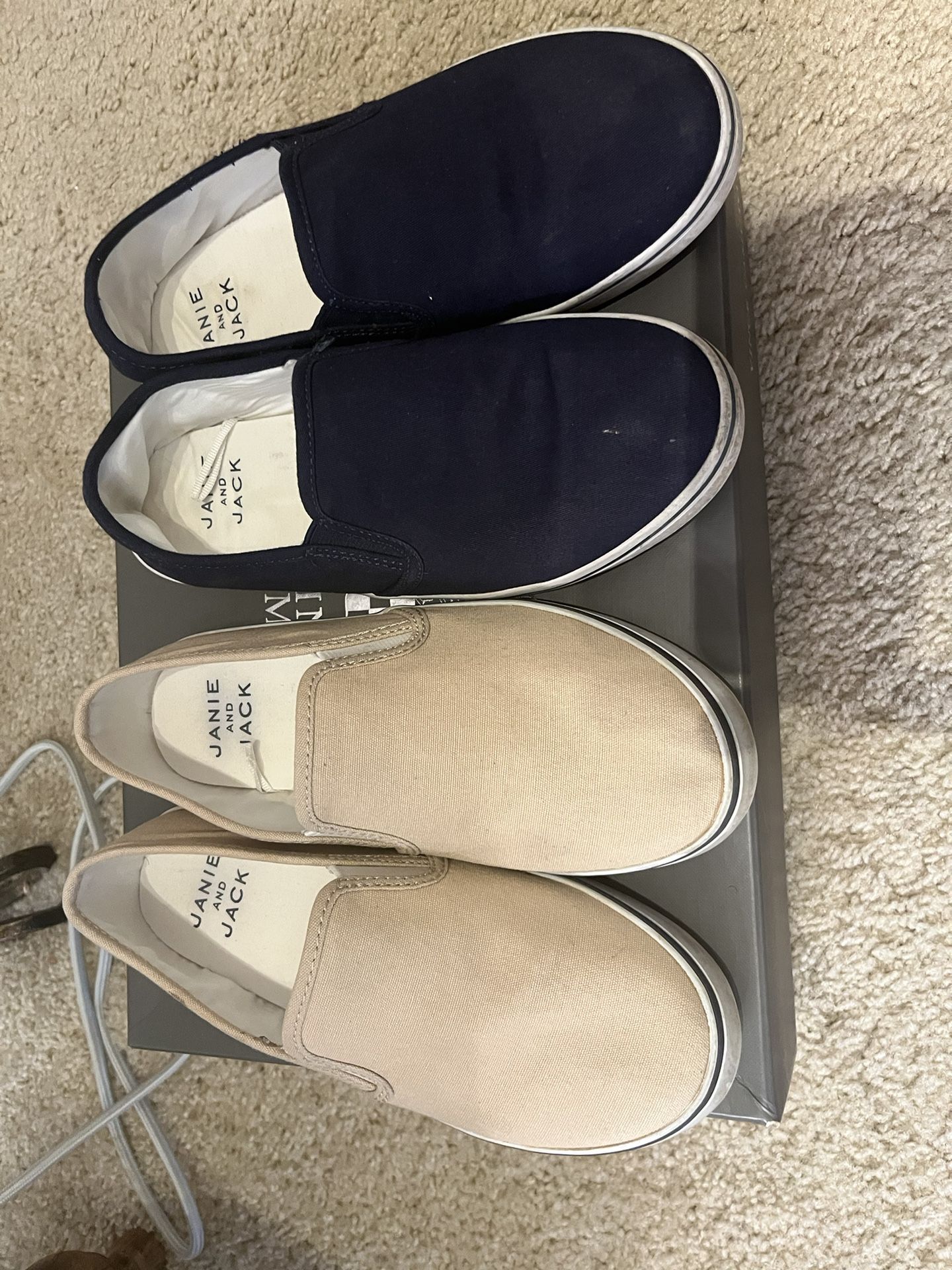 Big Boy Slip On Sneakers- Janie And Jack-2 Pairs Size Big Kid 3 And 4