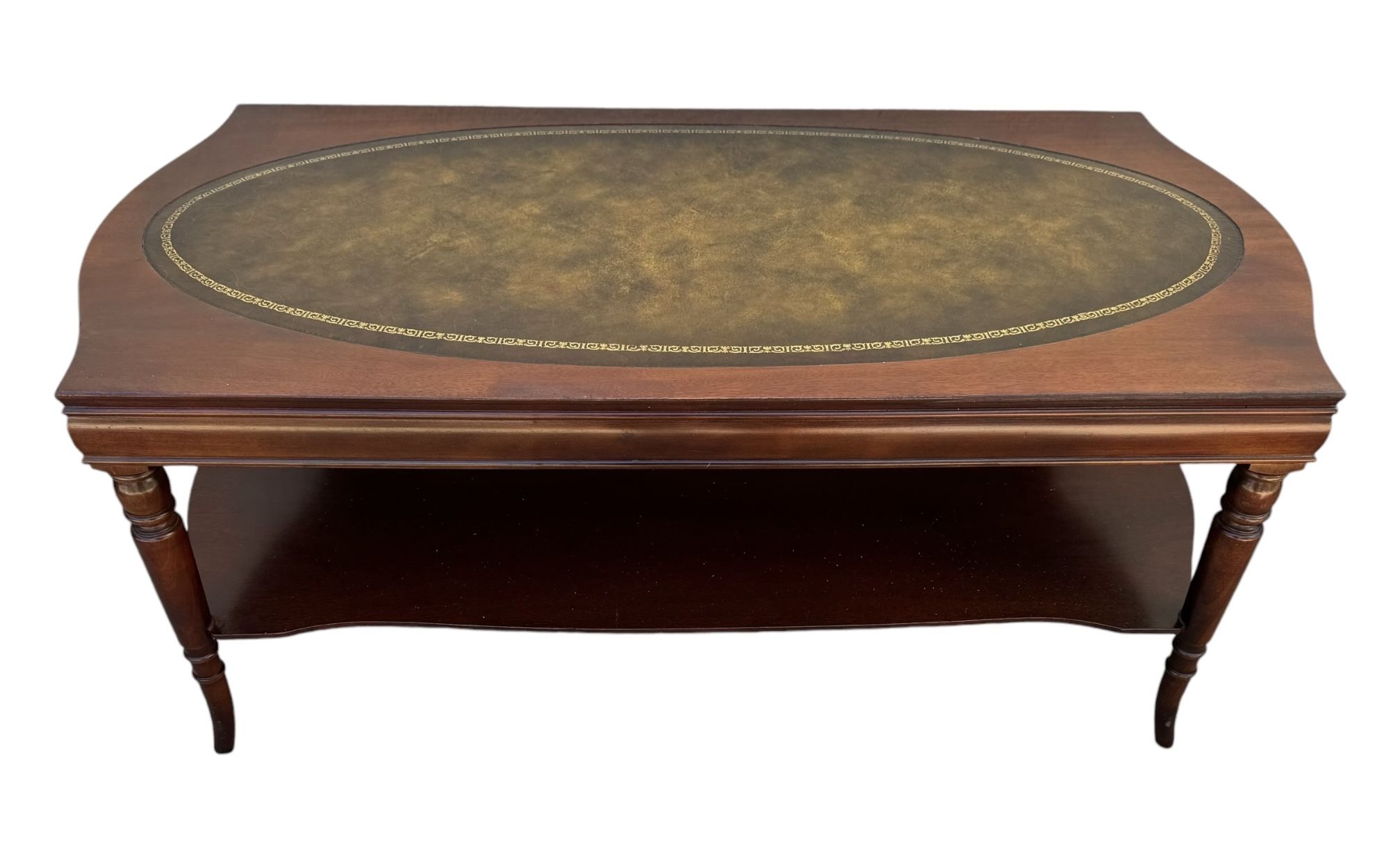 Vintage Inlaid Leather Top Mahogany Coffee Table - 40 ½x20x17”