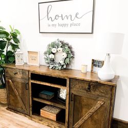 Custom TV Stand Cabinet Entertainment Center TV Lift Modern Rustic Farm House Barn Doors Console Handmade Restorations hardware Insp. Bookshelves 
