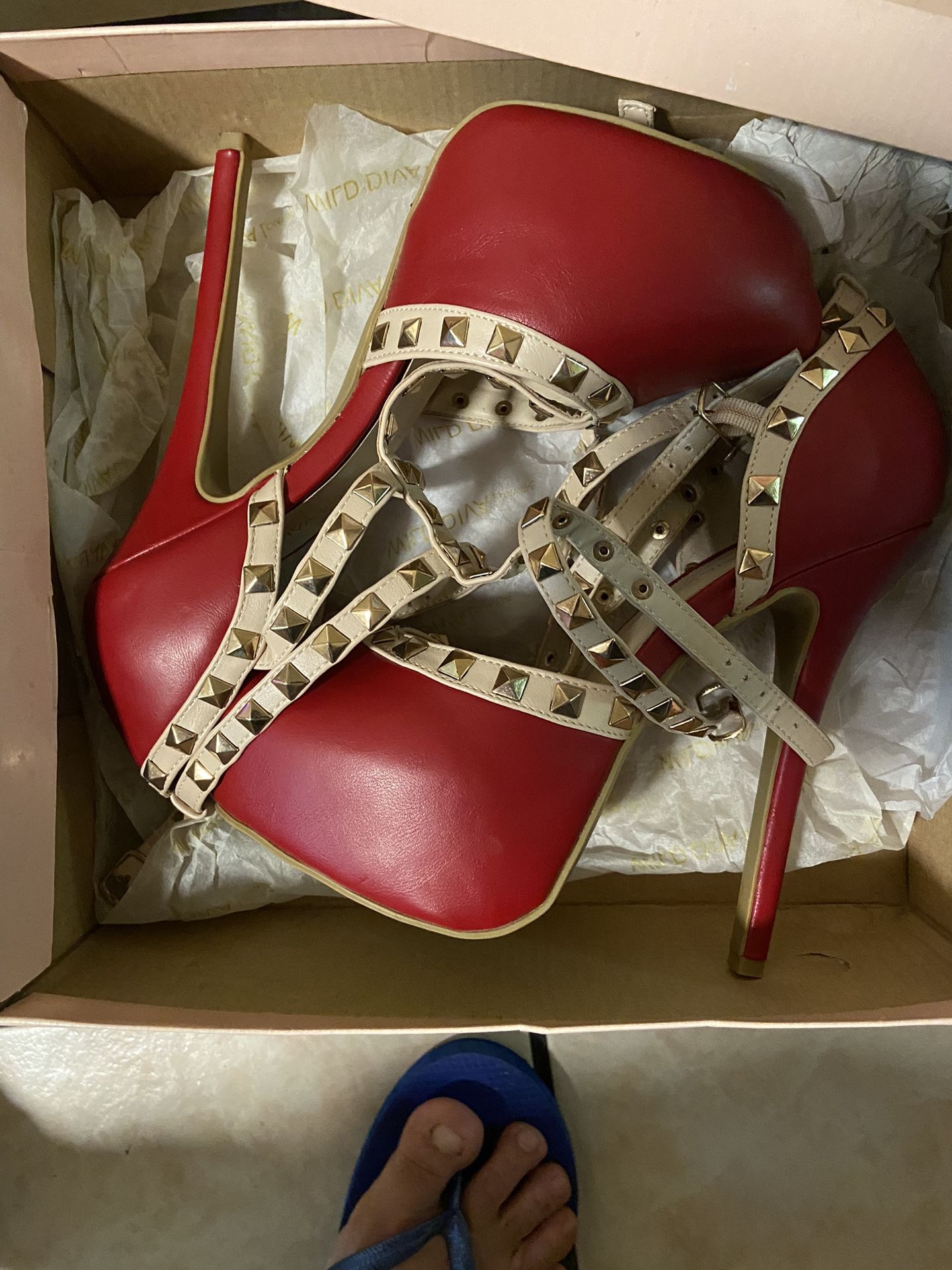 Red Heels: Size 8. Nude Heels: Size 9w