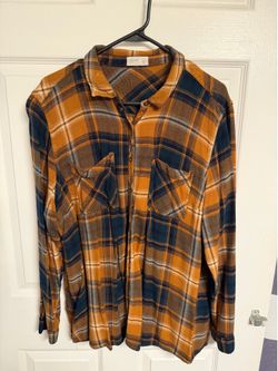 Maurices Navy and Orange Plaid Casual Button-Down