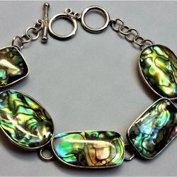 Lucas Lameth 925 Sterling Silver Abalone Shell Link Bracelet