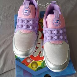 S Sport By Skechers Girls Denise Silver Pink Purple Sneakers Shoes Sizes 4