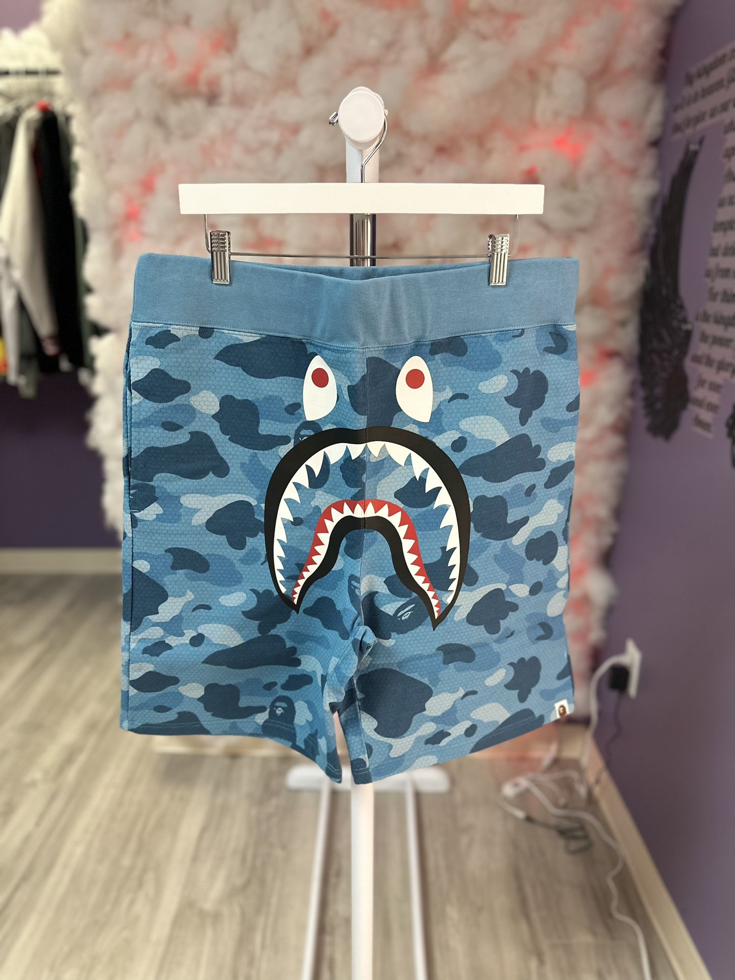 Bape Shorts Honeycomb Shark Face Blue Camo