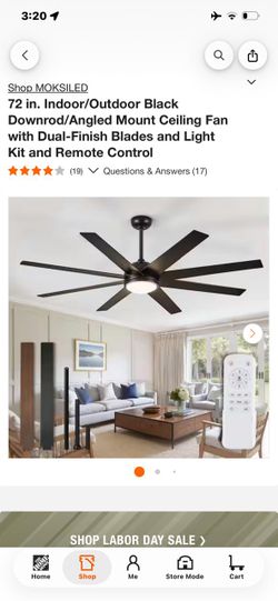 MOKSILED 72 in. Black Ceiling Fan with Light and Remote